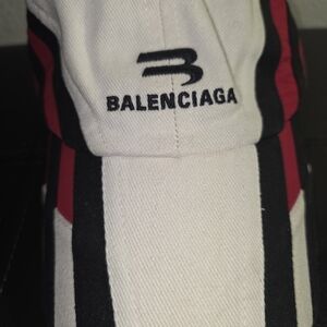 Balenciaga Cream and Black Cap with Red Accents